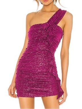 Revolve H:ours Ambrosia Sparkle Magenta One Shoulder Bodycon Mini Dress